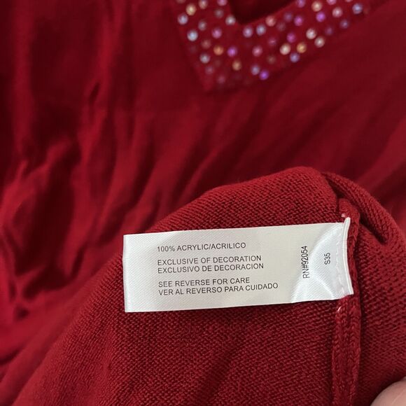 Womens Debbie Morgan Red Tight Knit Pullover Sequin V-Neck Sweater Size PXL - Picture 5 of 7
